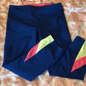 Under armor blue, pink and green leggings